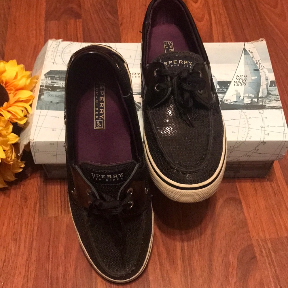 Sperry Black Sequin Slip On